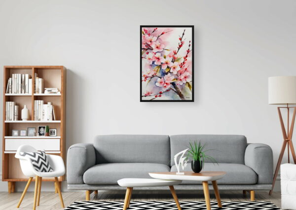 watercolour botanical print flowers sakura cherry blossom minimalist office 1