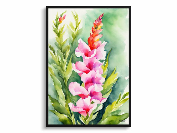 watercolour botanical print flowers snapdragon front view 1