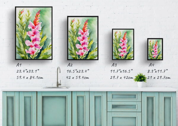 watercolour botanical print flowers snapdragon print size comparison 1