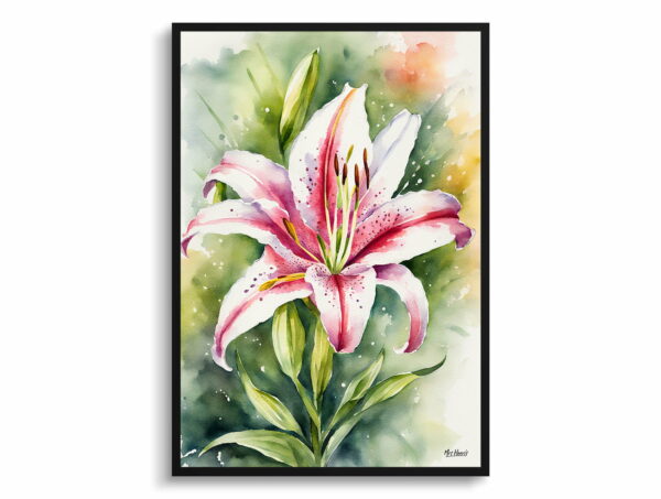 watercolour botanical print flowers stargazer lily front view 1