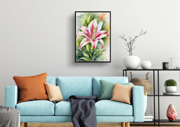 watercolour botanical print flowers stargazer lily living room 1