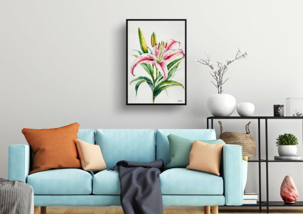 watercolour botanical print flowers stargazer lily minimalist living room 1