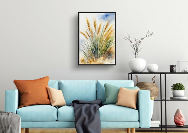 watercolour botanical print flowers stipa ichu peruvian feather grass living room 1