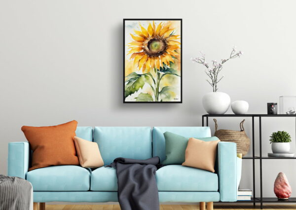 watercolour botanical print flowers sunflower living room 1