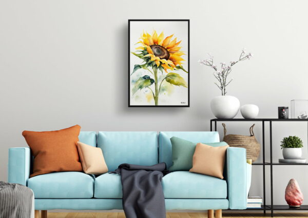 watercolour botanical print flowers sunflower minimalist living room 1