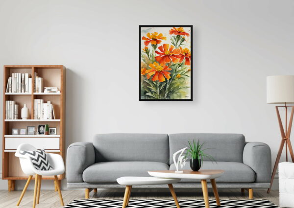 watercolour botanical print flowers tagetes cinnabar office 1