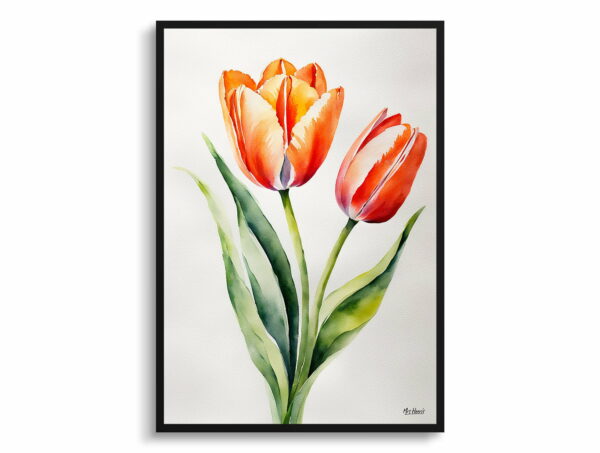 watercolour botanical print flowers tulipa salmon impression minimalist front view 1