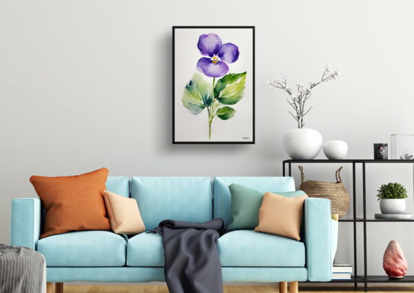 watercolour botanical print flowers violet minimalist living room 1