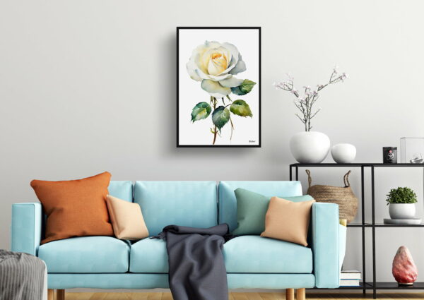 watercolour botanical print flowers white rose minimalist living room 1