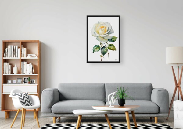 watercolour botanical print flowers white rose minimalist office 1