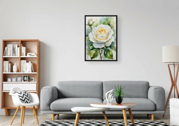 watercolour botanical print flowers white rose office 1