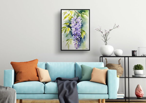 watercolour botanical print flowers wisteria x valderi living room 1