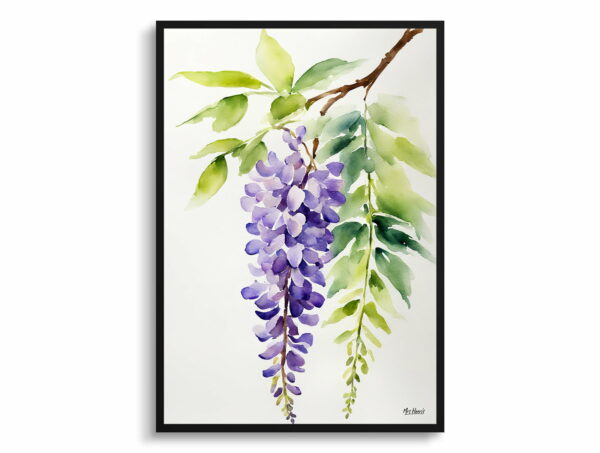 watercolour botanical print flowers wisteria x valderi minimalist front view 1