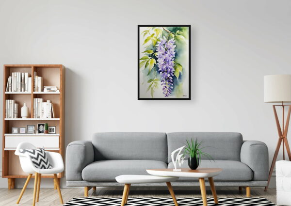 watercolour botanical print flowers wisteria x valderi office 1