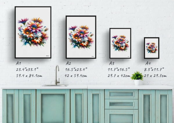 watercolour realist flowers african daisiesgazania print size comparison