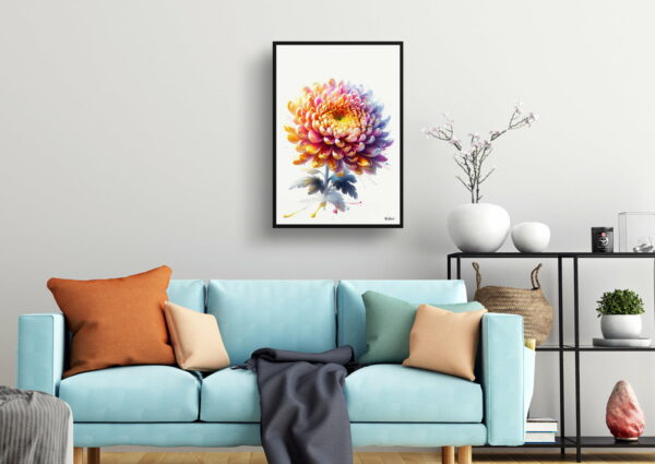 watercolour realist flowers asteraceaechrysanthemum living room 1