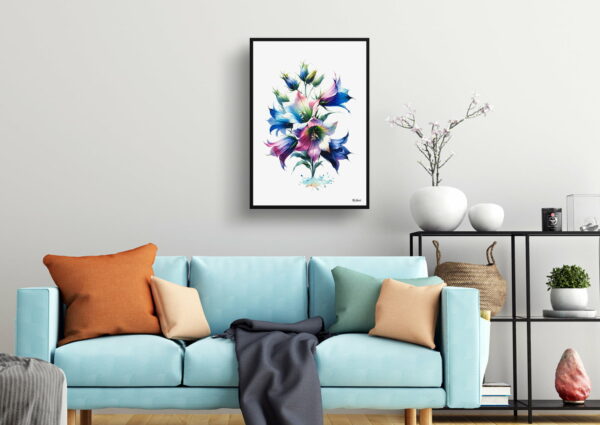 watercolour realist flowers bellflowercampanula living room 1