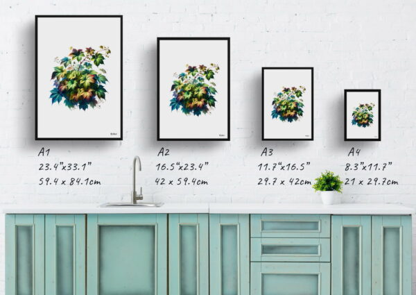 watercolour realist flowers big leaved pepper vineampelopsis megalophylla print size comparison 1