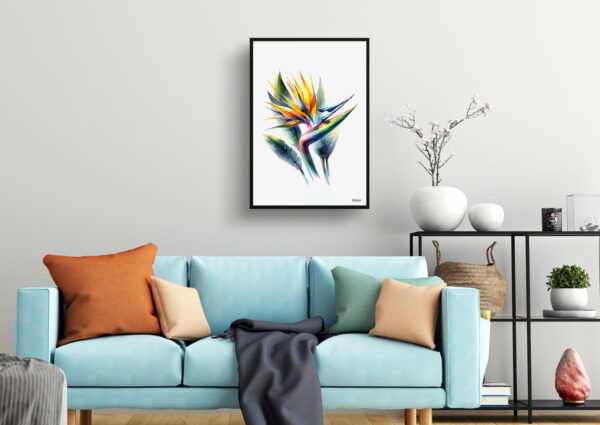 watercolour realist flowers bird of paradisestrelitzia living room