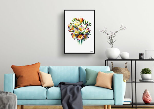 watercolour realist flowers cape cowslipfreesia living room 1