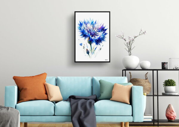 watercolour realist flowers cornflowercentaurea cyanus living room 1