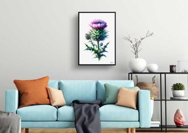 watercolour realist flowers cotton thistleonopordum living room 1