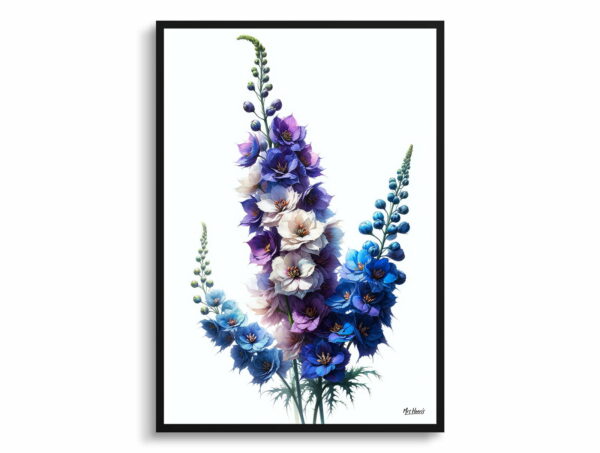 watercolour realist flowers delphiniumlarkspur front view 1