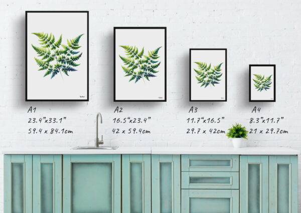 watercolour realist flowers five fingered maidenhair fernadiantum pedatum print size comparison 1