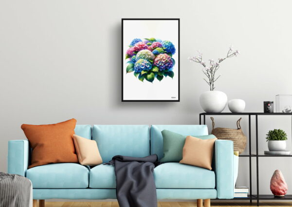 watercolour realist flowers hortensiahydrangea living room 1