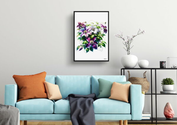 watercolour realist flowers leather flowerclematis living room 1