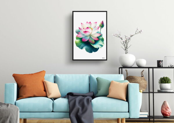 watercolour realist flowers lotusnelumbo nucifera living room 1