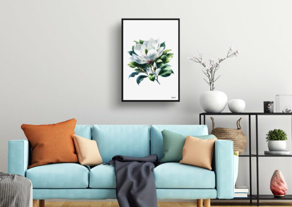 watercolour realist flowers magnoliagrandiflora living room 1