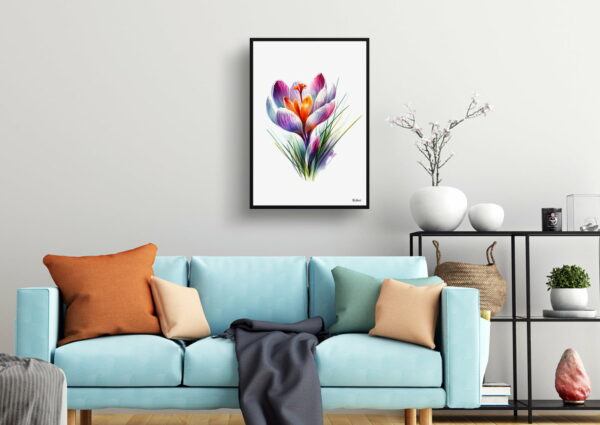 watercolour realist flowers meadow saffroncrocus living room 1