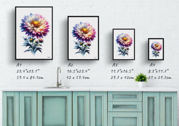 watercolour realist flowers michaelmas daisyaster print size comparison