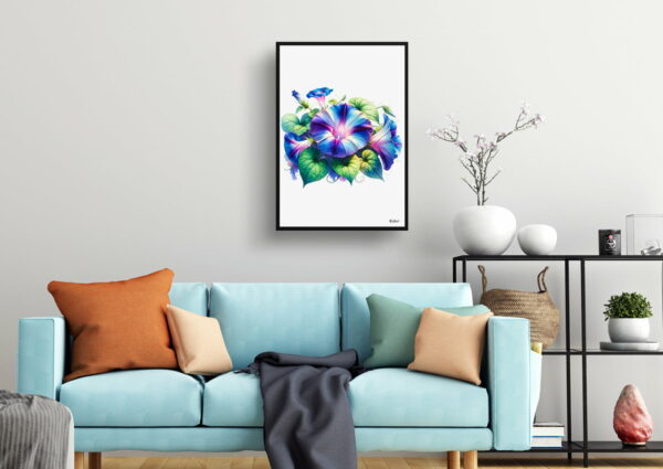 watercolour realist flowers morning gloryipomoea purpurea living room 1