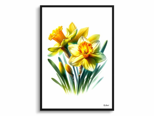 watercolour realist flowers narcissus jonquildaffodil front view 1