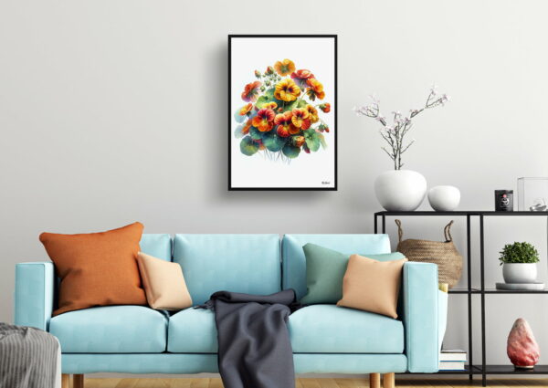 watercolour realist flowers nasturtiumstropaeolum living room 1