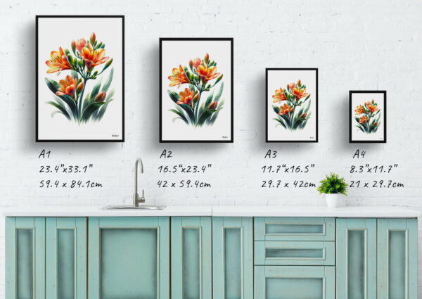 watercolour realist flowers natal lilyclivia print size comparison 1