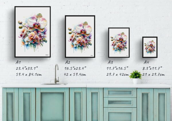 watercolour realist flowers orchidorchidaceae print size comparison 1