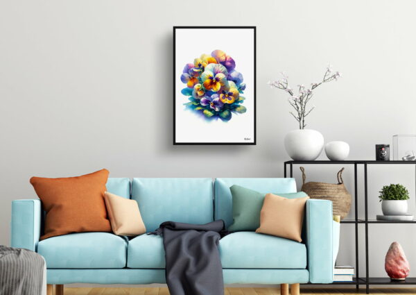 watercolour realist flowers pansyviola x wittrockiana living room 1