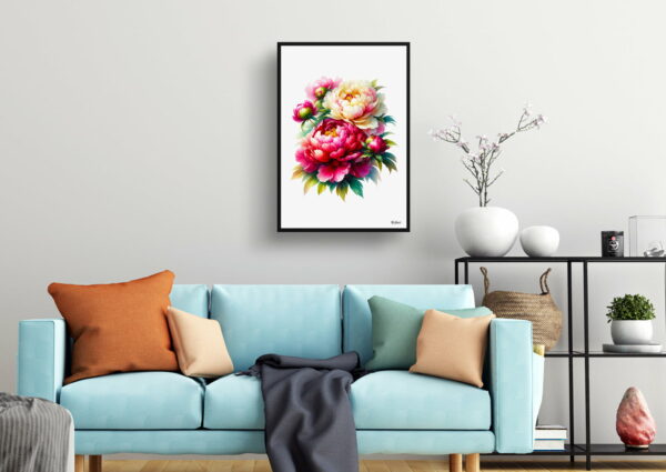 watercolour realist flowers peonypaeonia living room 1