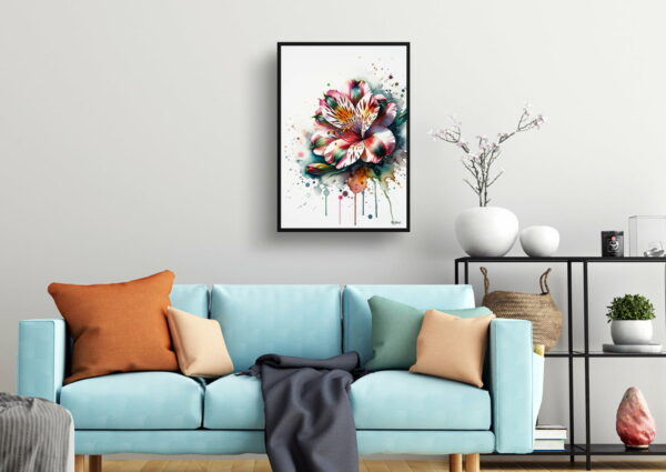 watercolour realist flowers peruvian lily of the incasalstroemeria living room 1