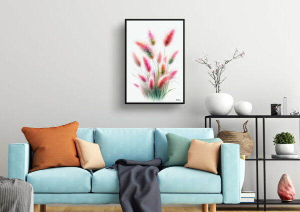 watercolour realist flowers pink muhly grassmuhlenbergia living room 1