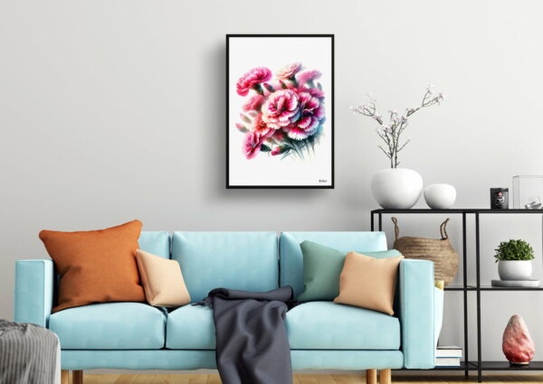 watercolour realist flowers pinksdianthus living room 1