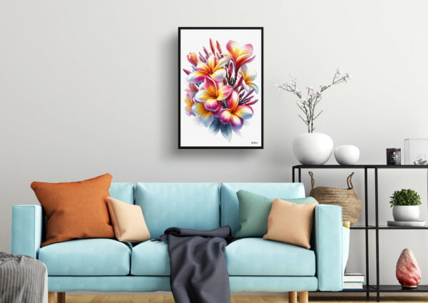 watercolour realist flowers plumeriafrangipani living room 1