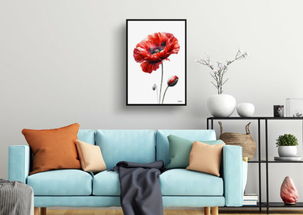 watercolour realist flowers poppypapaver rhoeas living room 1