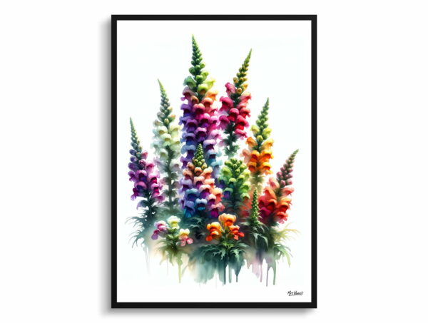 watercolour realist flowers snapdragon antirrhinum front view 1