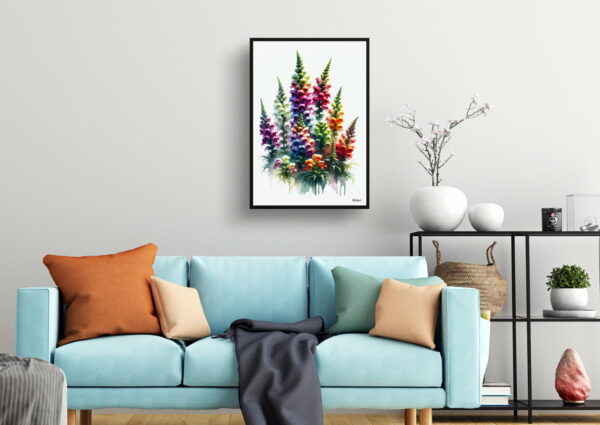 watercolour realist flowers snapdragon antirrhinum living room 1