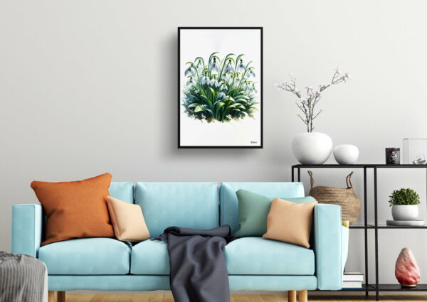 watercolour realist flowers snowdropgalanthus living room 1