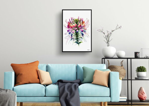 watercolour realist flowers spider flowercleome living room 1